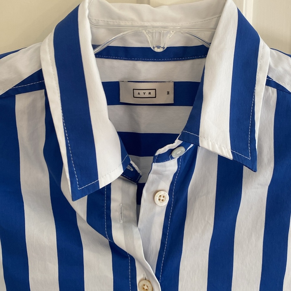 AYR All Year Long Deep End Marais Blue royal blue/white Stripe Shirt Sz M NWOT - Picture 6 of 12